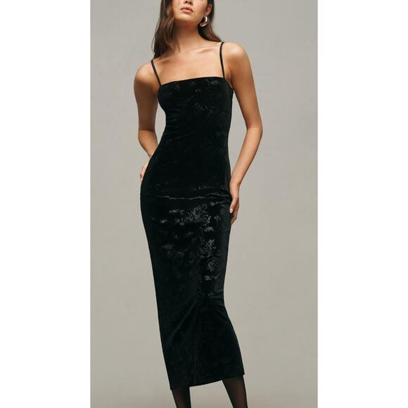 Reformation Dresses & Skirts - Reformation Elise Floral Velvet Knit Midi  Dress Black Casual Wardrobe Womens XL